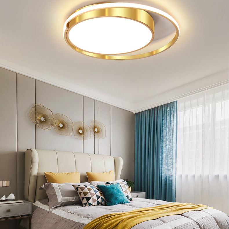 Luminaire de plafond encastré en métal à tambour circulaire, plafonnier LED doré de Style milieu du siècle pour salon
