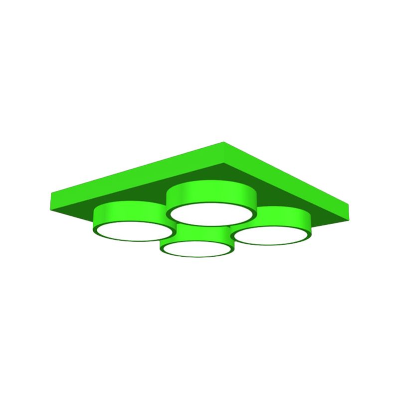 Kids Building Block Flush Mount Fixture Metal 16"/19.5"/23.5" W LED Nursery Ceiling Lamp in Red/Green, White Light