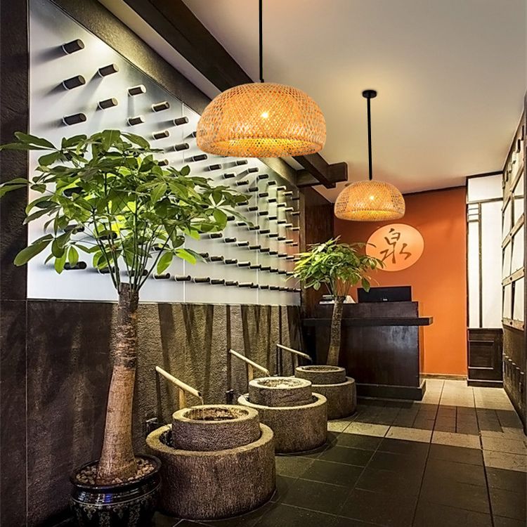Chinese Bamboo Pendant Light Dome Ceiling Light Fixture for Dining Room