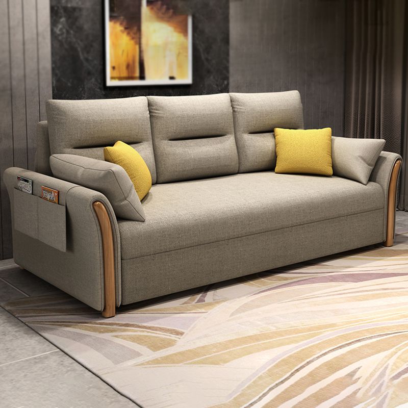 Contemporary Cotton Blend Convertible Flared Arm Couch Bed with Pillows