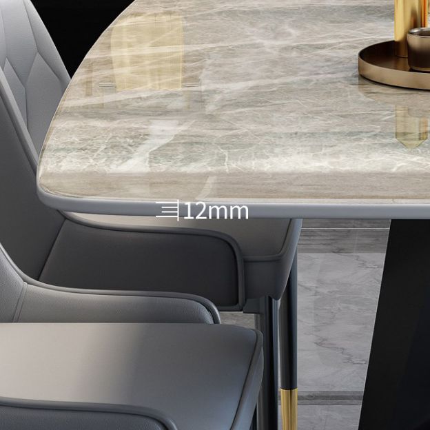 Modern Rectangular White Stone Top Dining Table with Steel Black X-Base