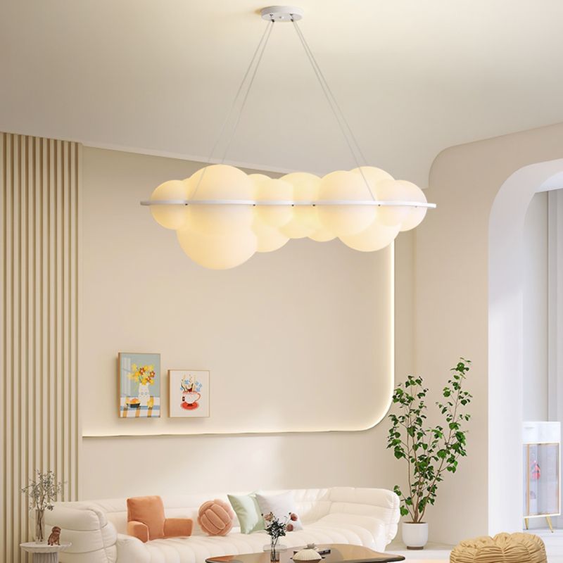 Contemporary Hanging Light Cloud Island Light Fixture in White for Dining Room