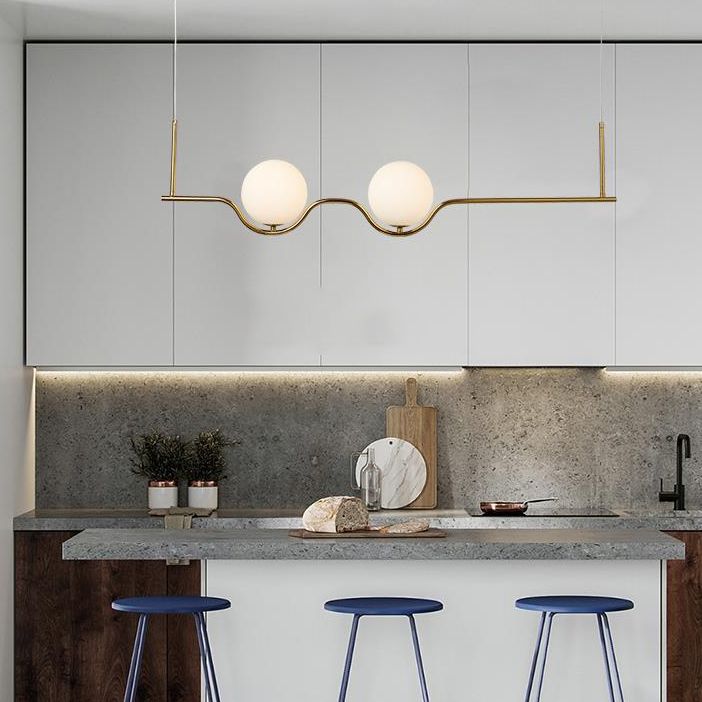 2-Light Golden Ceiling Light Contemporary Kitchen Island Lighting for Foyer