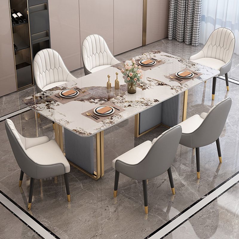 Modern Sintered Stone Dining Table Set with Rectangle Table and Metal Base Dining Set for Home Use