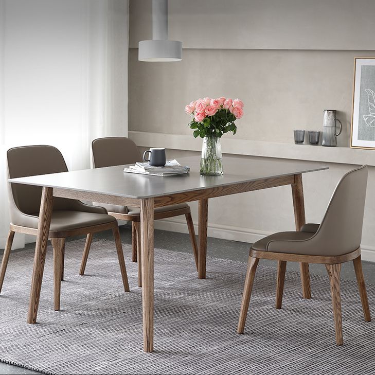 Mid-Century Sintered Stone Dining Table Gray Rectangle Dining Table for Kitchen