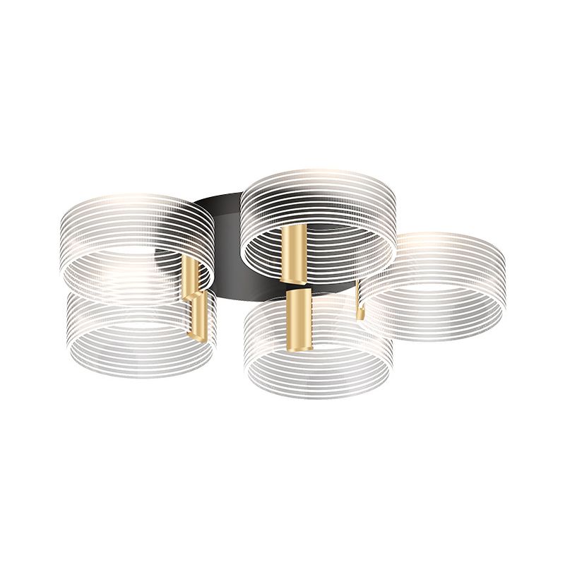Black-Gold Round Semi Flush Simple 2/3/5 Lights Acrylic Ceiling Mount Light Fixture for Parlor