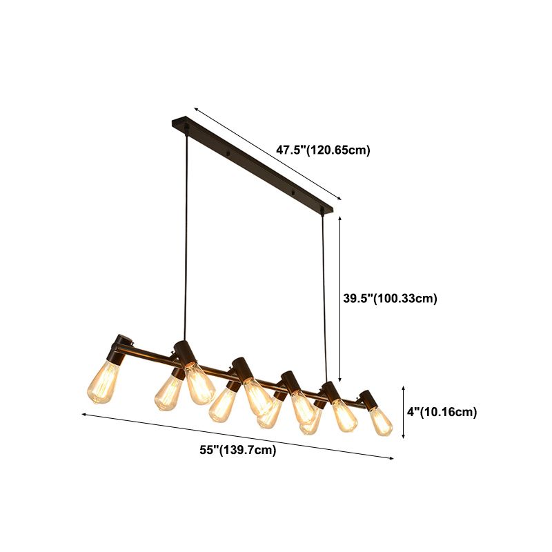 Industrial Style Iron Hanging Lamp Strip Shape Island Light Fixture for Dining Table