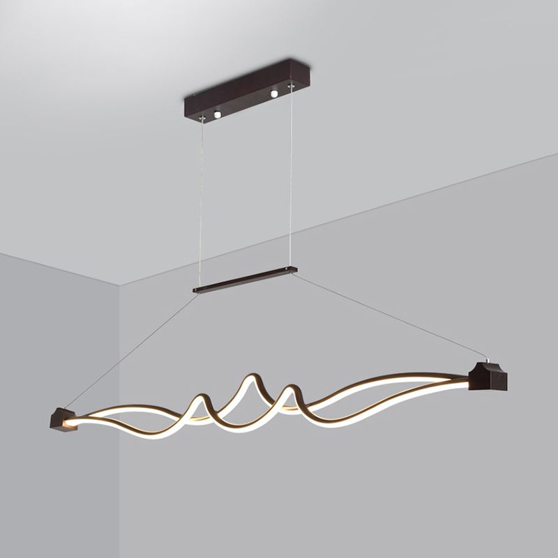 1 Light LED Office Chandelier with Symmetrical Acrylic Shade Brown Ceiling Pendant over Table in Warm/White/Natural Light