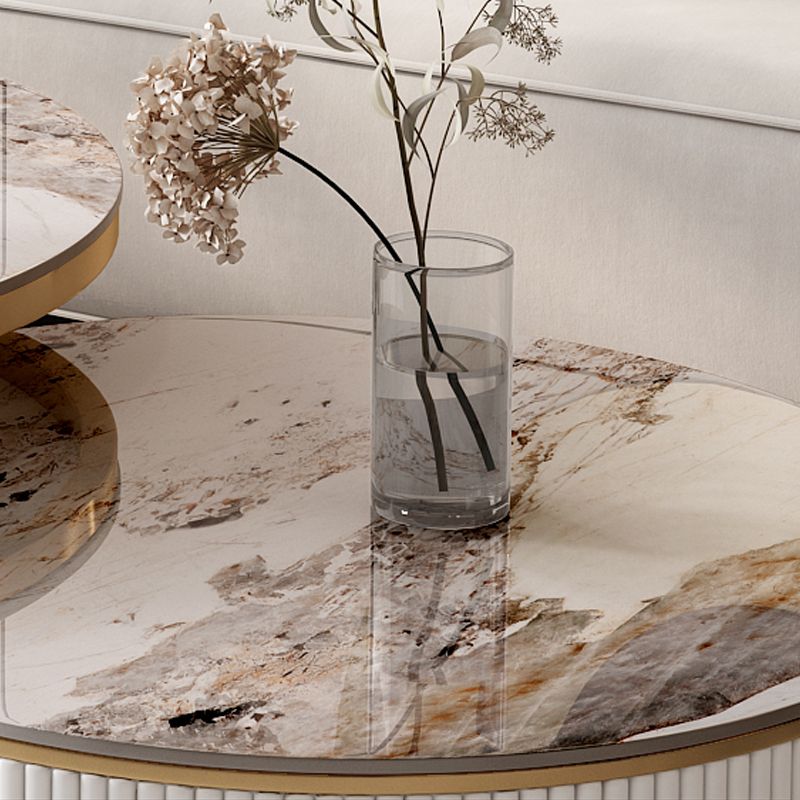 Round Frame Coffee Table Slate Nesting Coffee Table Set with Storage