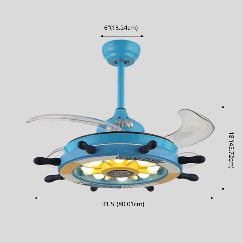 Luce a ventole a ciondolo a LED Mediterranea Luce semi -filo a forma di timone con tonalità metallica