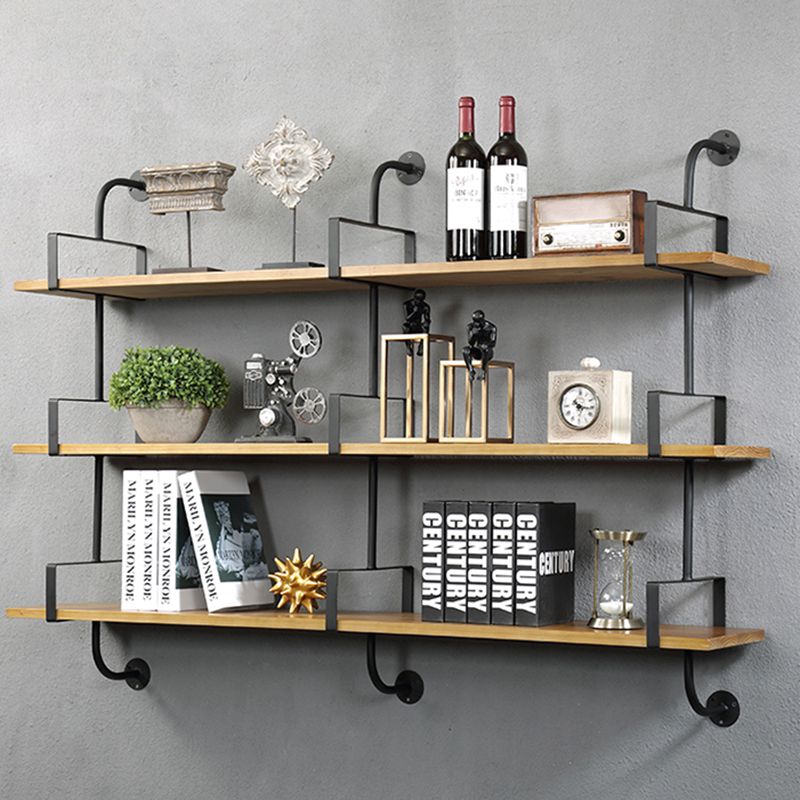 Metal and Wooden Shelf Bookcase Floating Open Wall Mounted Book Shelf for Study Room