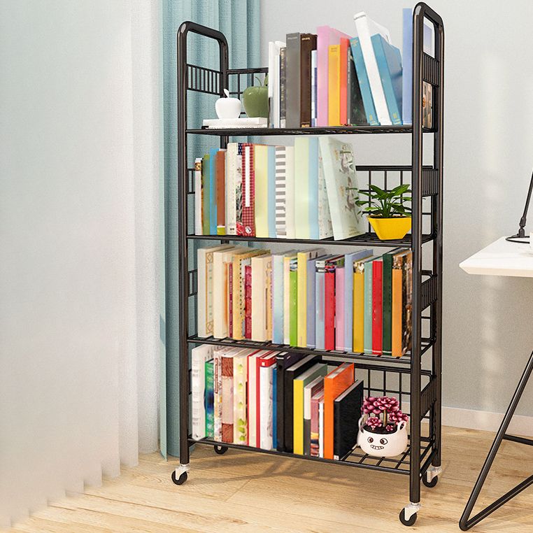 Contemporary Style Metal Bookcase Wheel Bookshelf for Office