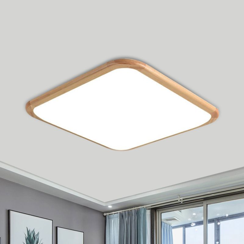 LED Parlor Ceiling Lamp Simple Beige Flush Mount Fixture with Square / Oblong Wood Shade in Warm / White Light, 14 "/18" /23 " W