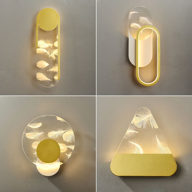 Iluminación de pared de plumas geométrica de pared de pared LED nórdica con sombra acrílica