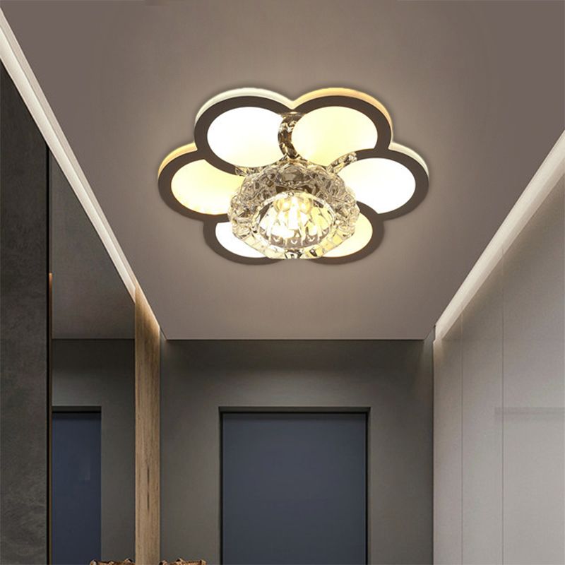 LED Floral/Leaf Ceiling Mounted Fixture Modern Clear Crystal Shade Flush Mount Lighting for Corridor