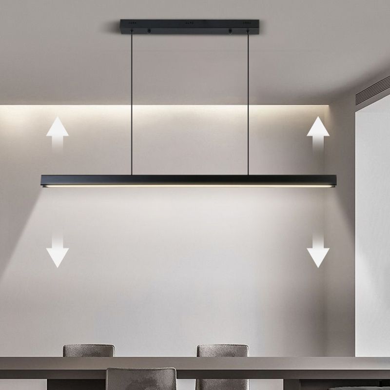 Zeitgenössischer Stil linearer Form Island Light Metal 1 hängendes Anhänger Licht in Schwarz