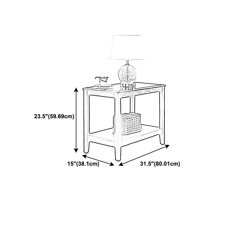 24" Tall Farmhouse Rectangular Wooden Side Table With One Shelf and 4 Wood Legs