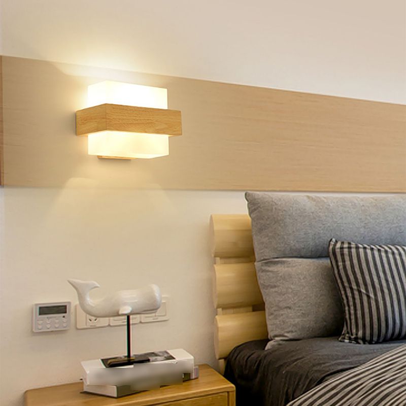 1-Light Wall Mount Light Modern Wooden Wall Sconce Lamp for Living Room(Plant not include)