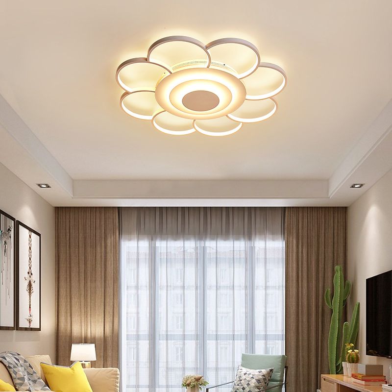 Sunflower Shaped Flushmount Ceiling Lamp Minimalist Metal White LED Flush Mounted Light for Bedroom