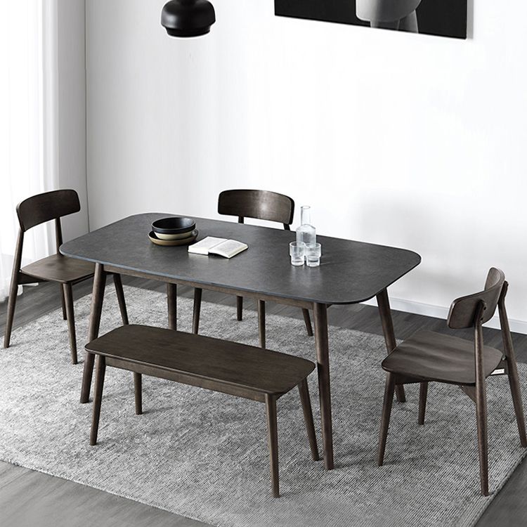 Mid-Century Modern Dining Table Sintered Stone Dining Table with 4 Legs