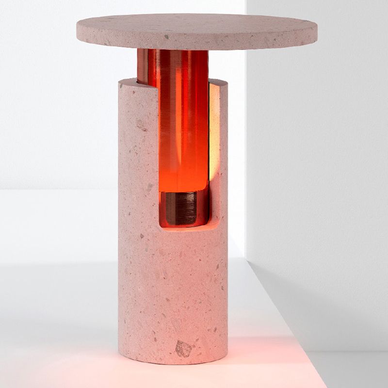 1 tête-cylindre lampe à chevegade moderniste en pierre de lecture livre léger en rose pour le chevet