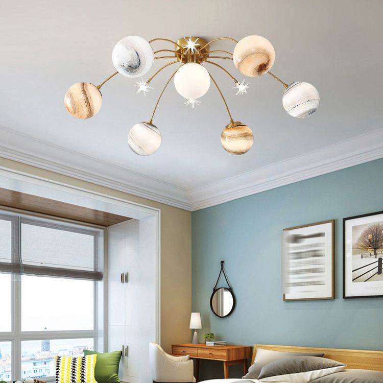 Modern Ceiling Light Glass Shade Flush Mount Lighting Fixture for Bedroom