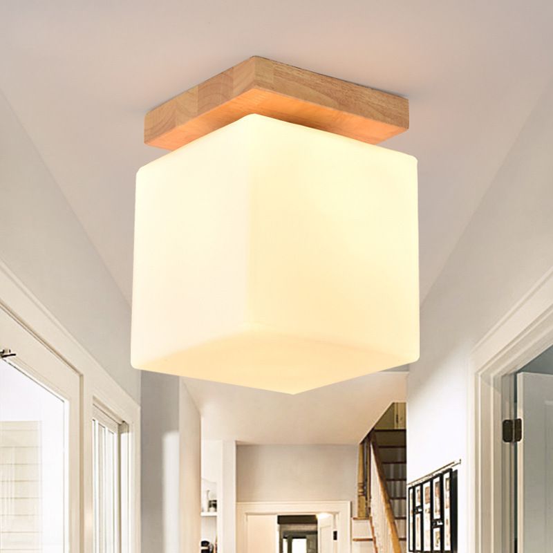 Modern Glass Semi Flush Mount Square Shade Semi Flush for Living Room