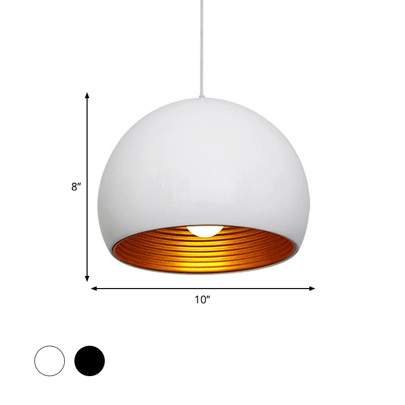 Globe Down Lighting Modernist Metal 1 Head Black/ White Ceiling Suspension Lamp, 10"/14" Wide