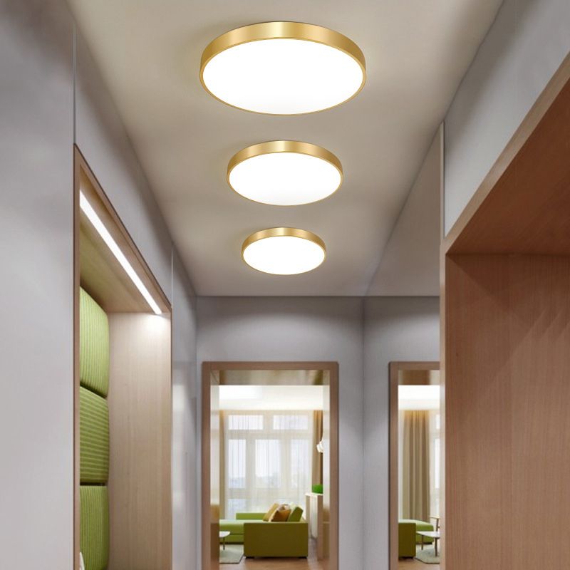 Gold Drum Metal Flush Mount Ceiling Lighting Modern Minimalist Style LED Living Room Flush Lamp
