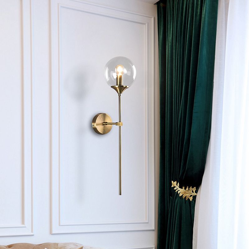 Sombra de pelota iluminación de pared con lápiz posmoderna transparente/ámbar/humo vidrio gris lámpara de pared de latón simple lámpara montada