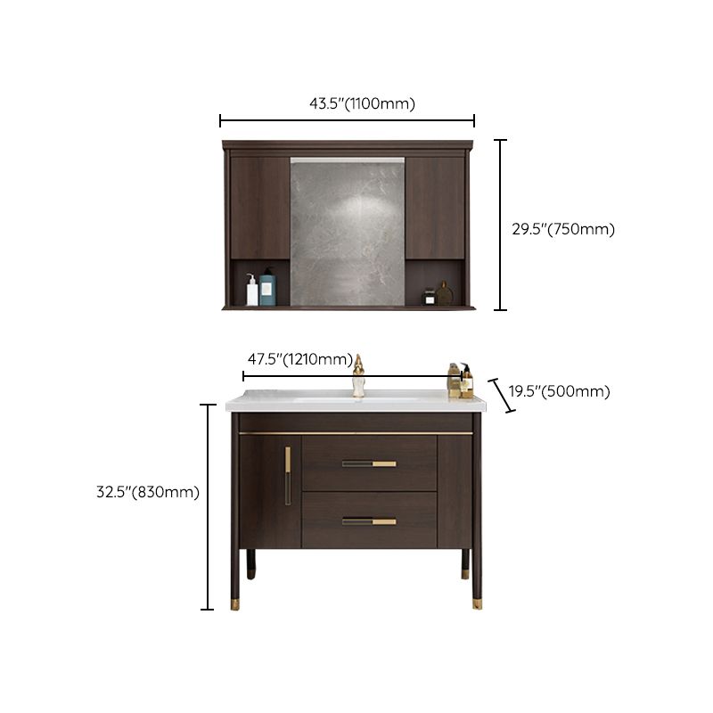 Wood Frame Bathroom Vanity Drawers Single Sink Rectangle Freestanding Vanity with Mirror