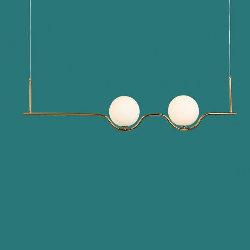 Cream Glass Globe Island Light Minimalist 2-Light Brass Finish Pendant