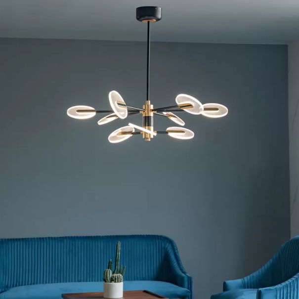 Black and Gold Sputnik Chandelier Postmodern LED Acrylic Suspension Light for Living Room