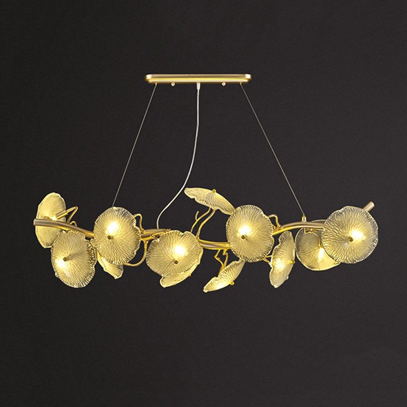 Lotus Leaf Shape Island Light Modern Island Hanging Light with Glass Shade for Dining Room