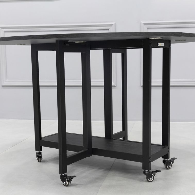 Foldable Wooden Top Table Extendable Round Table in Black (only table)