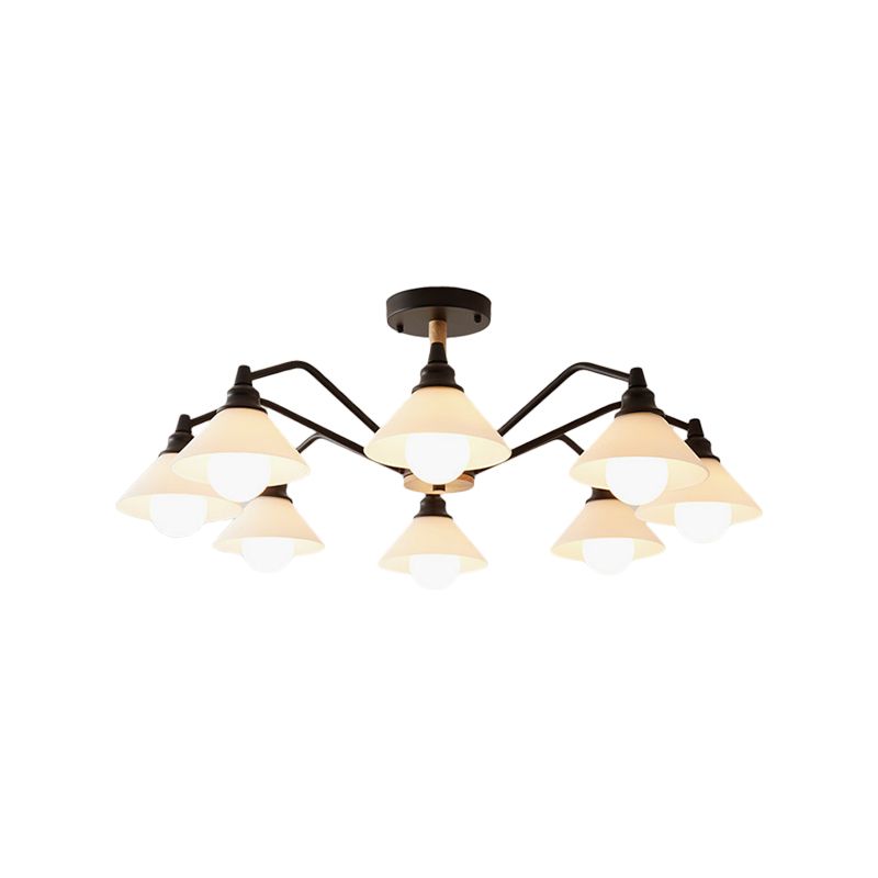 Pyramid Living Room Chandelier Metal 8 Lights Modern Hanging Lights in Black/Green/Grey