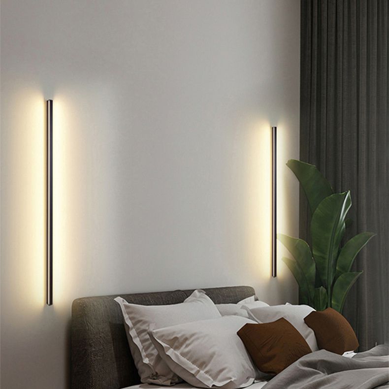 Metal Linear Shape Wall Light Modern 1 Light Wall Mount Fixtures in Black
