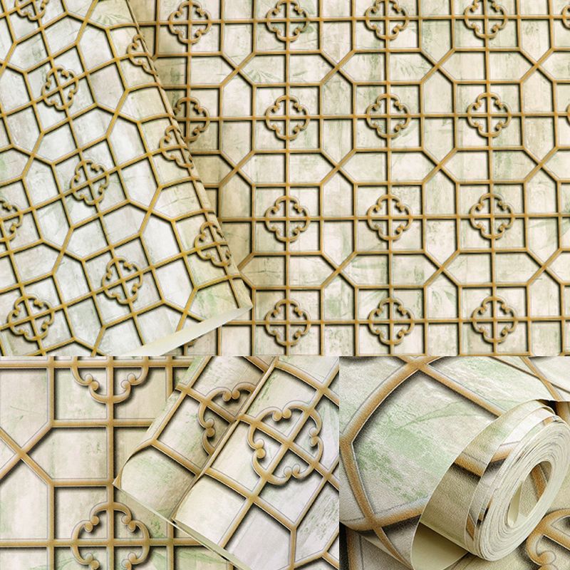 Chinoiserie Symmetric Wallpaper Pastel Color Geometric Wall Covering for Tearoom