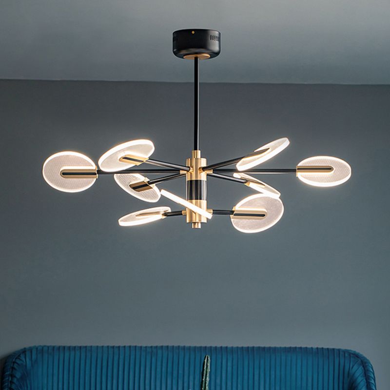 Black and Gold Sputnik Chandelier Postmodern LED Acrylic Suspension Light for Living Room