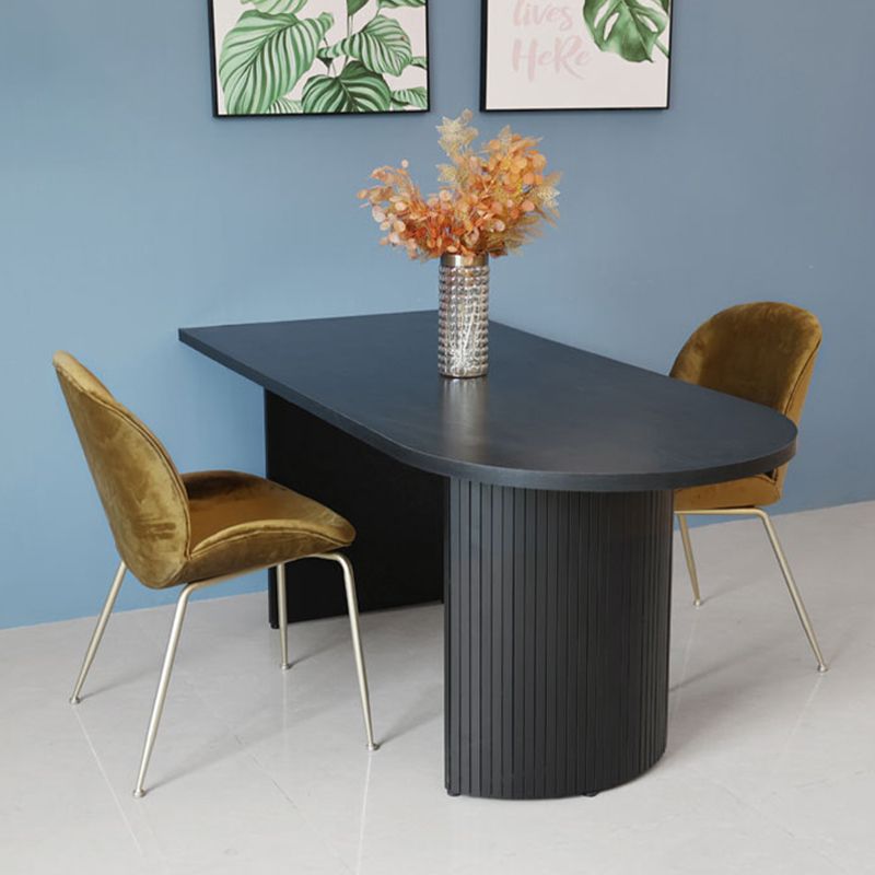 Free Form Double Pedestal Modern Dining Table Black Fixed Table of Wood