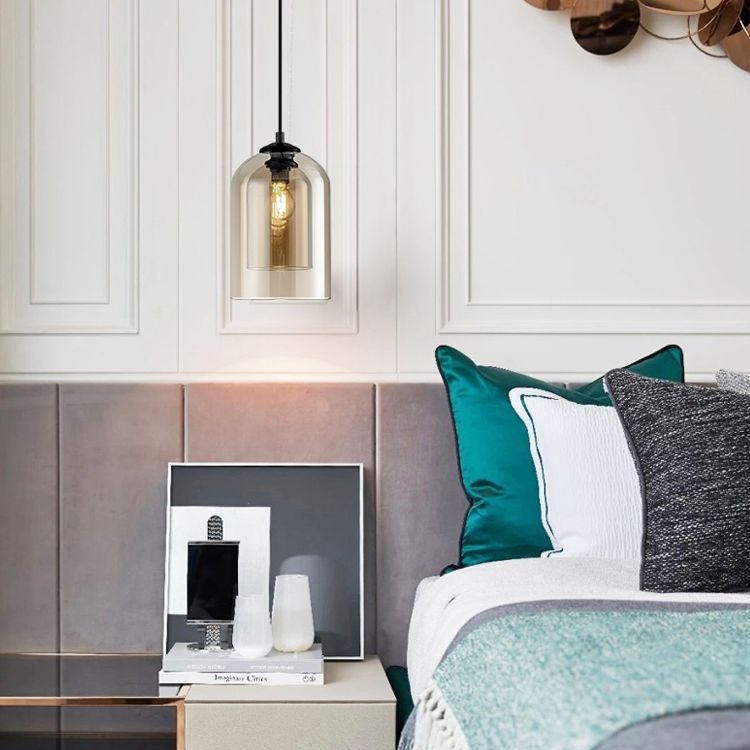Glass Cylindrical Shape Ceiling Light Dinging Room Bedroom 1 Light Modern Hanging Light