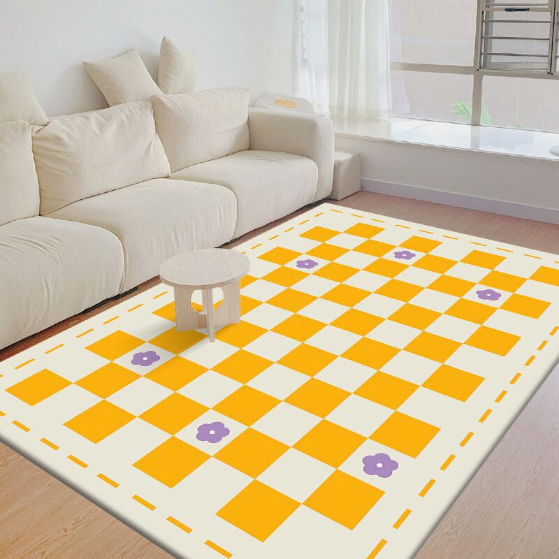 Modern Living Room Area Carpet Plaid Pattern Polyester Area Rug Stain Resistant Rug