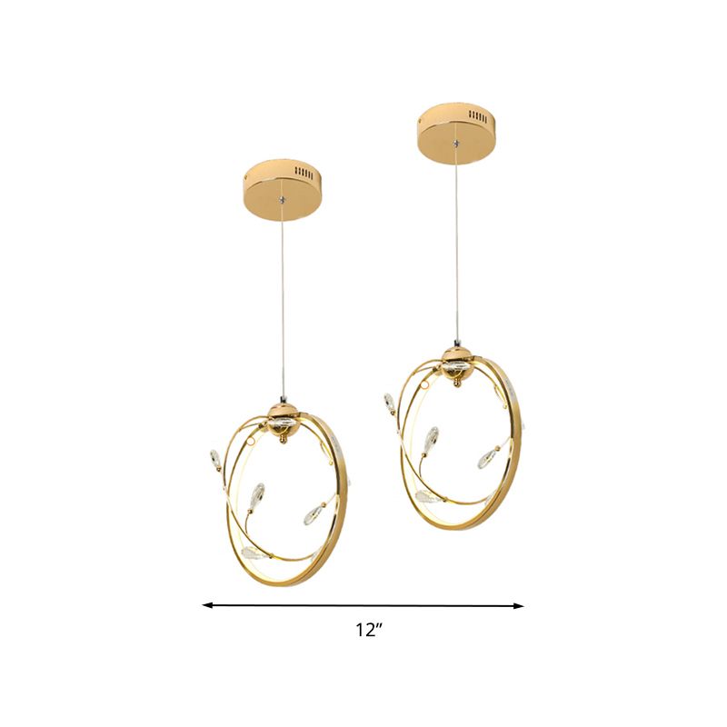 Lámpara colgante de metal círculo modernismo LED colgante de oro con acento de cristal K9