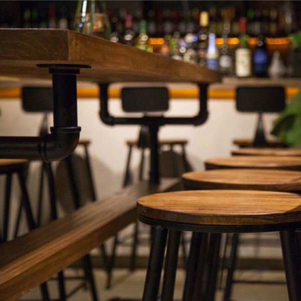 Industrial Rectangle Bar Height Table Solid Wood Trestle Counter Height Table