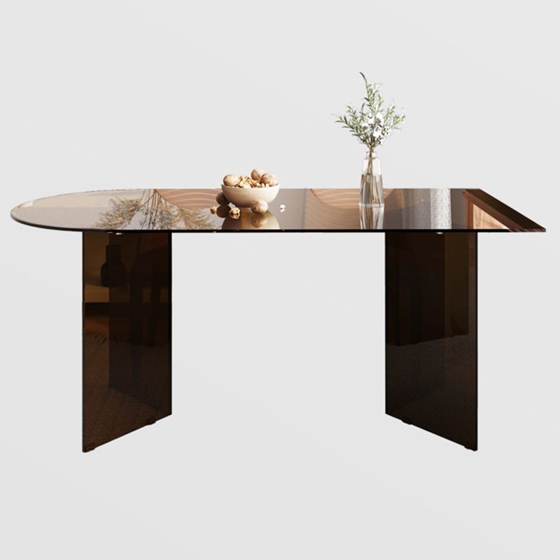 Tempered Glass Top Dining Table Free Form Dining Table with Double Pedestal