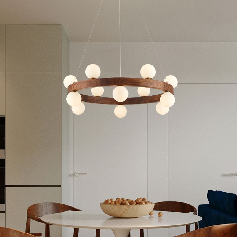Brown Chandelier Light Fixtures Modern Multi-Head Hanging Lamps with White Glass Shade