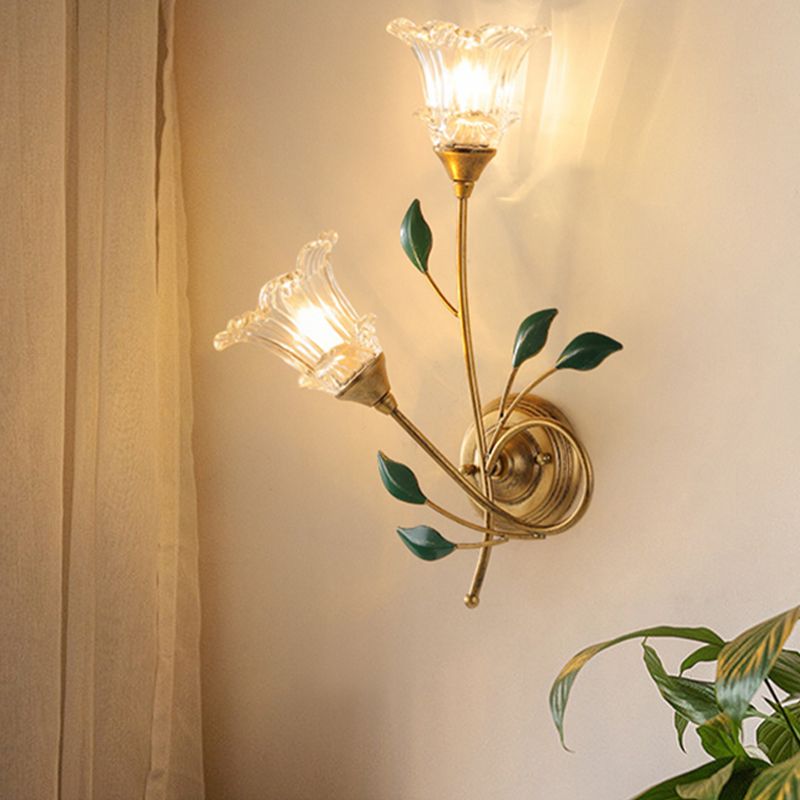 French Style Wall Light Flower Shape Wall Lamp with Glass Shade for Living Room