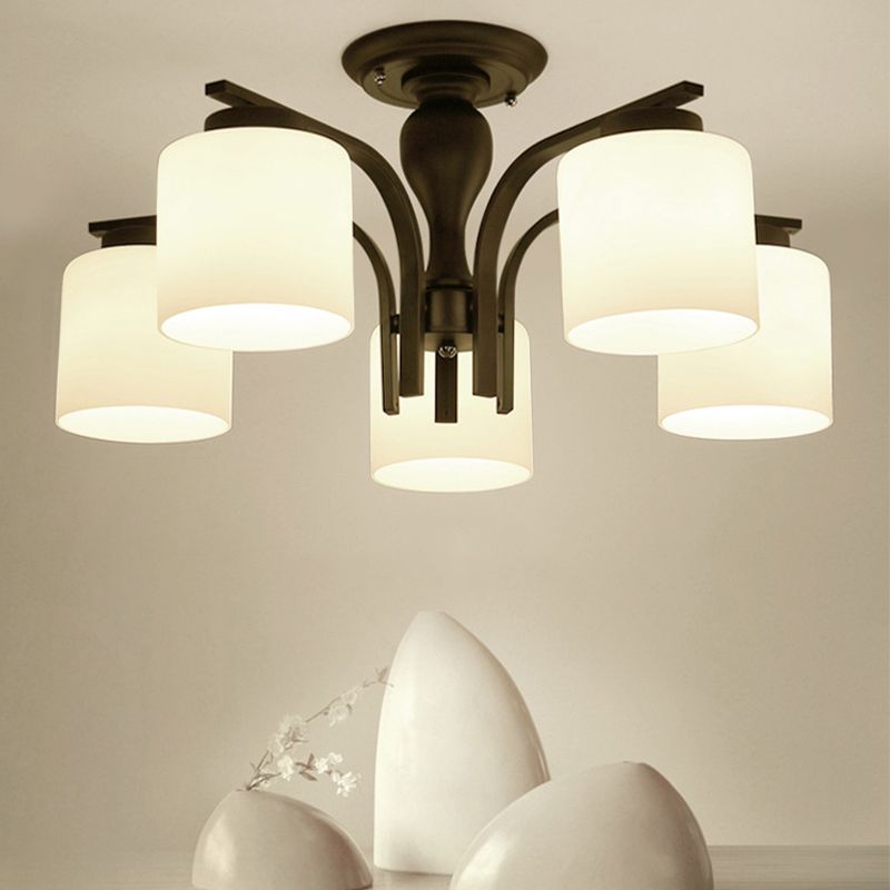 Cylindrical Semi Flush Ceiling Light Simple Ceiling Mount Light with Glass Shade