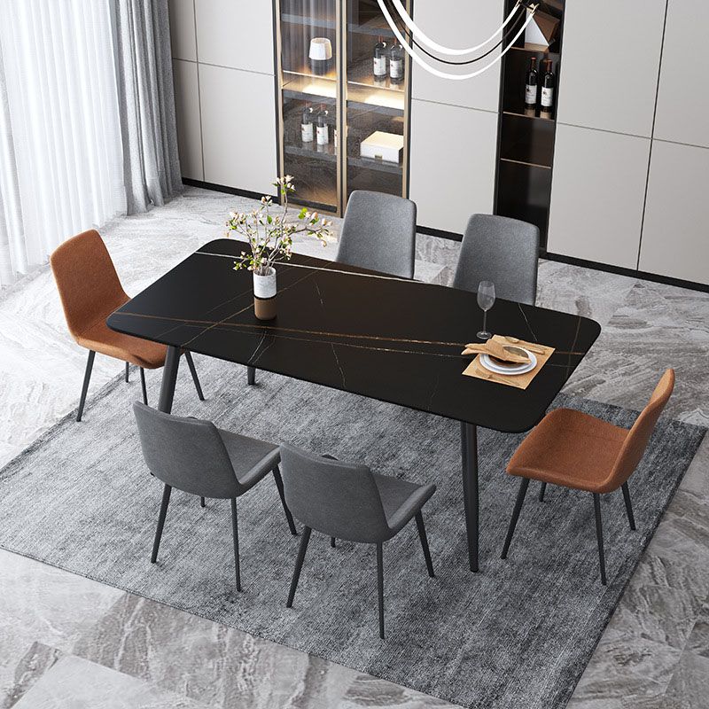 Black Metal Frame Industrial Rectangle Dining Table Sintered Stone Table for Home