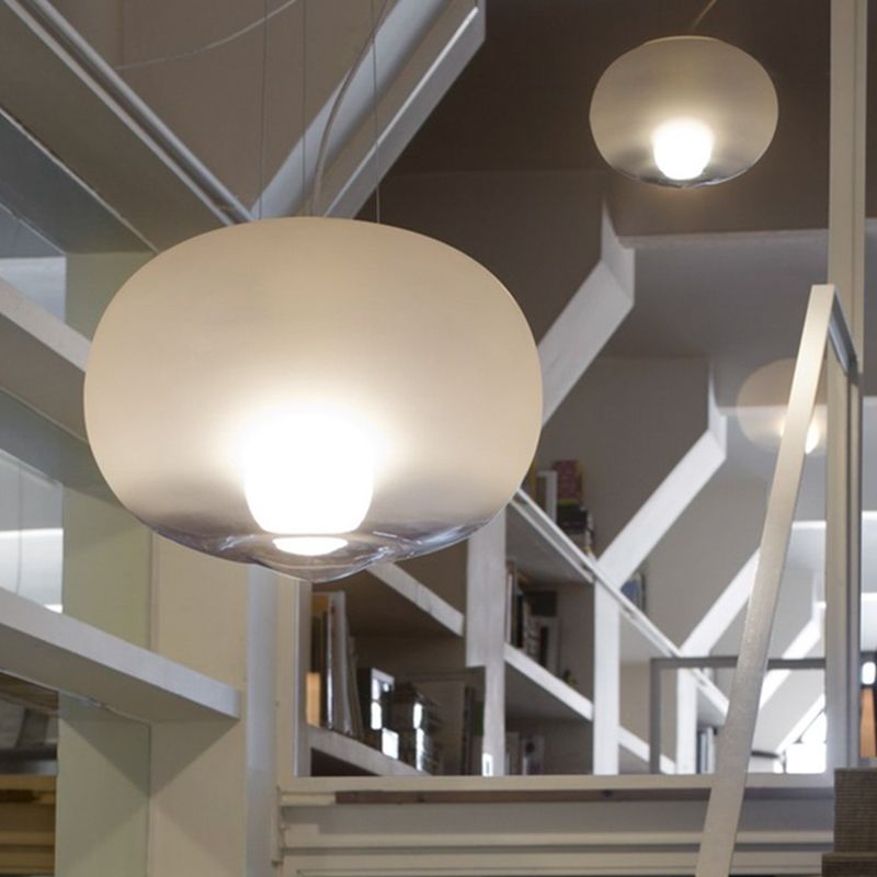 Plafond orbe en verre blanc Contemporain 1 tête de pendentif de tête pour cuisine, 12,5 "/ 17" de large
